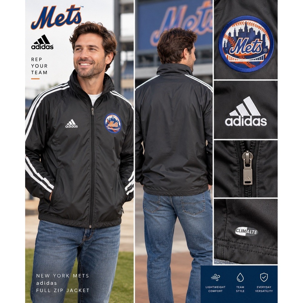 Adidas New York Mets Jacket Men's Small Black ClimaLite Full Zip MLB